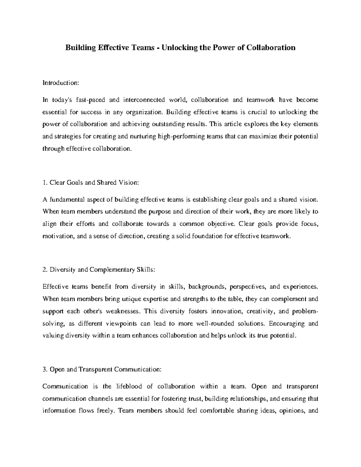 Building Effective Teams - Unlocking the Power of Collaboration ...