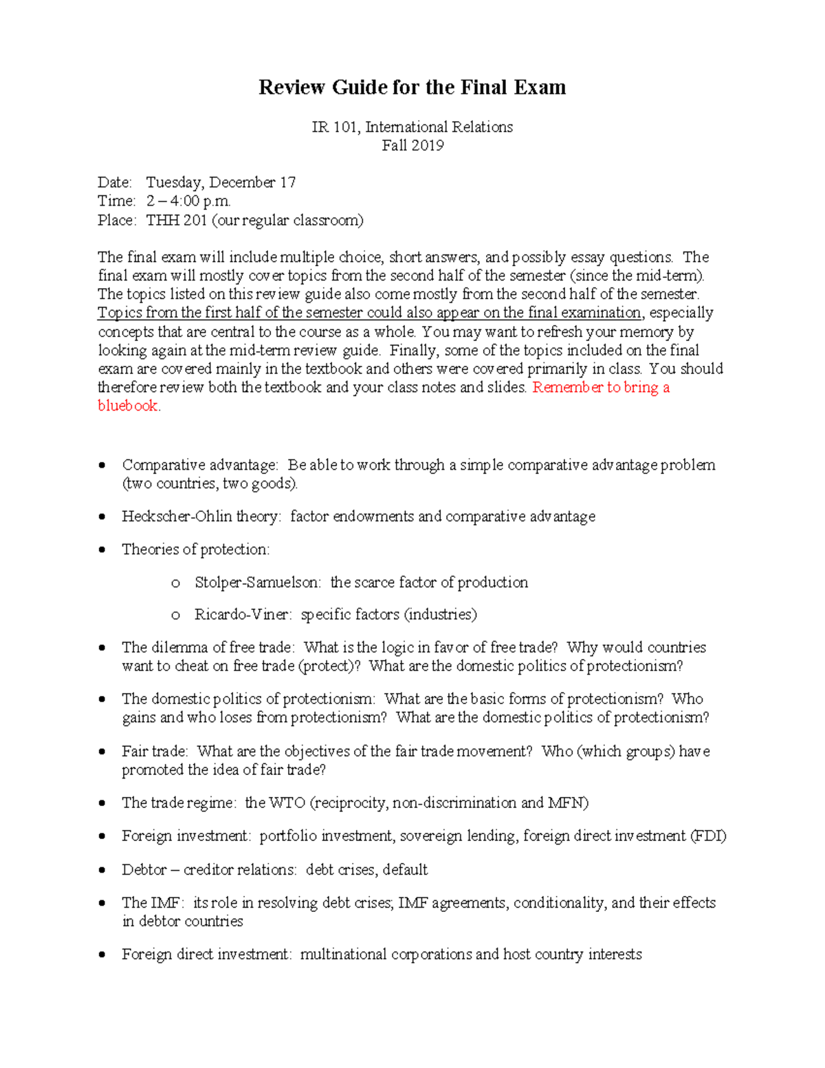Final-review-f19 - Review for all notes for the final - Review Guide ...