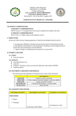 Semi-Detailed Lesson Plan Template - Sir Ken - Bachelor of Secondary ...