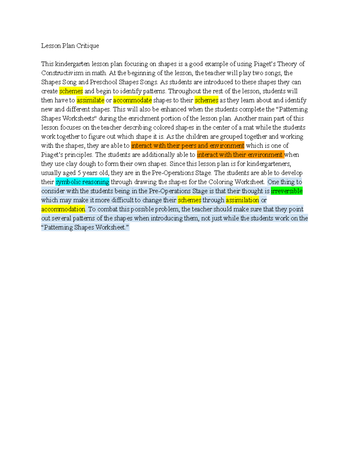 Lesson Plan Critique Rebecca Brough Lesson Plan Critique This