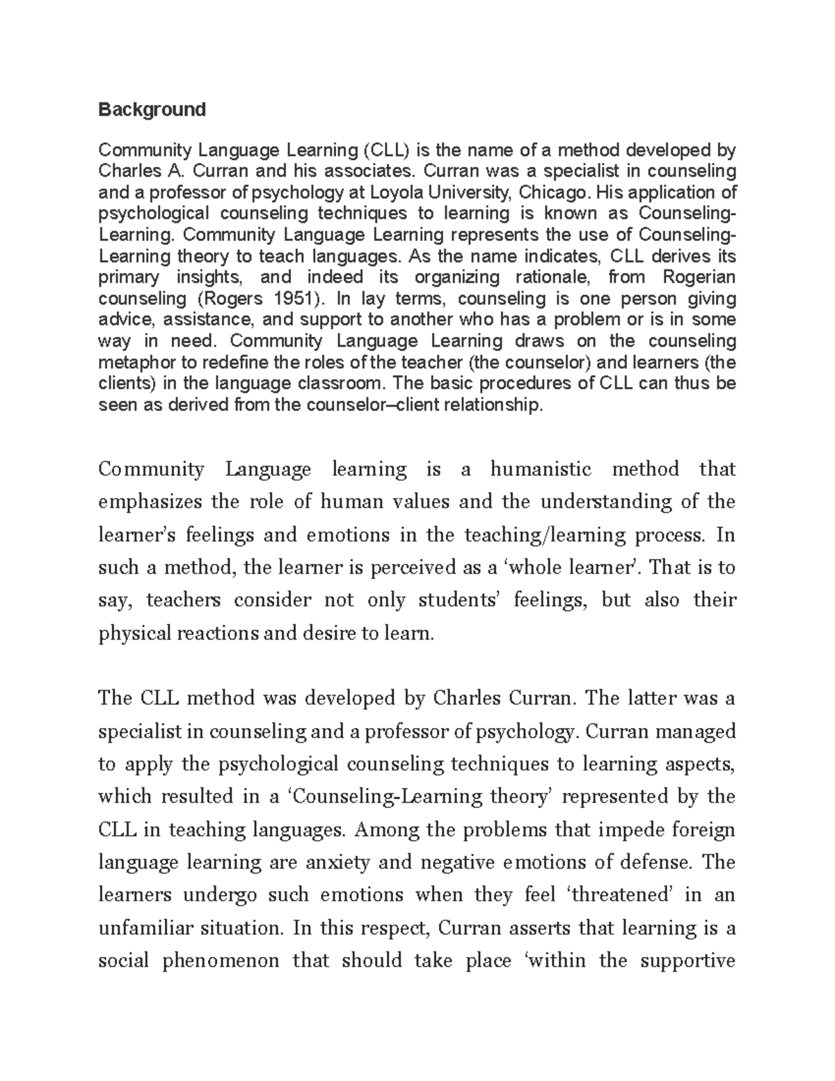 Community language learning - Background Community Language Learning ...