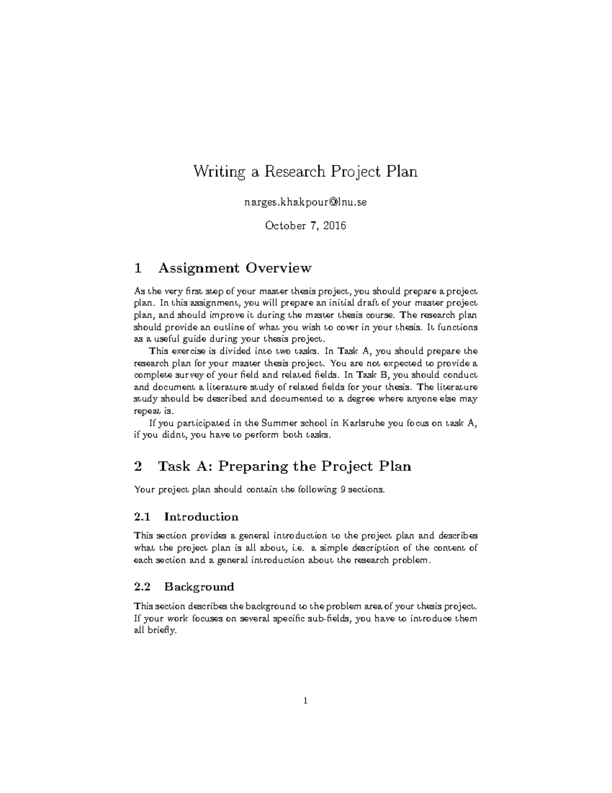 Assignment 3 - Writing a Research Project Plan narges@lnu October 7 ...