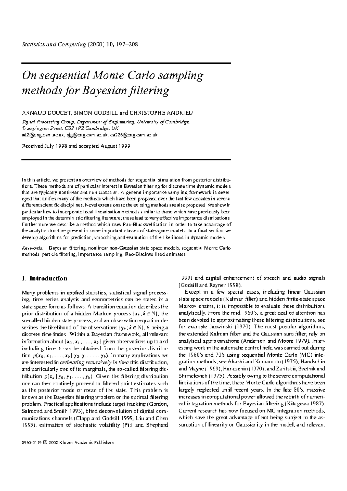 On Sequential Monte Carlo Sampling Methods for Bayesian - Statistics ...