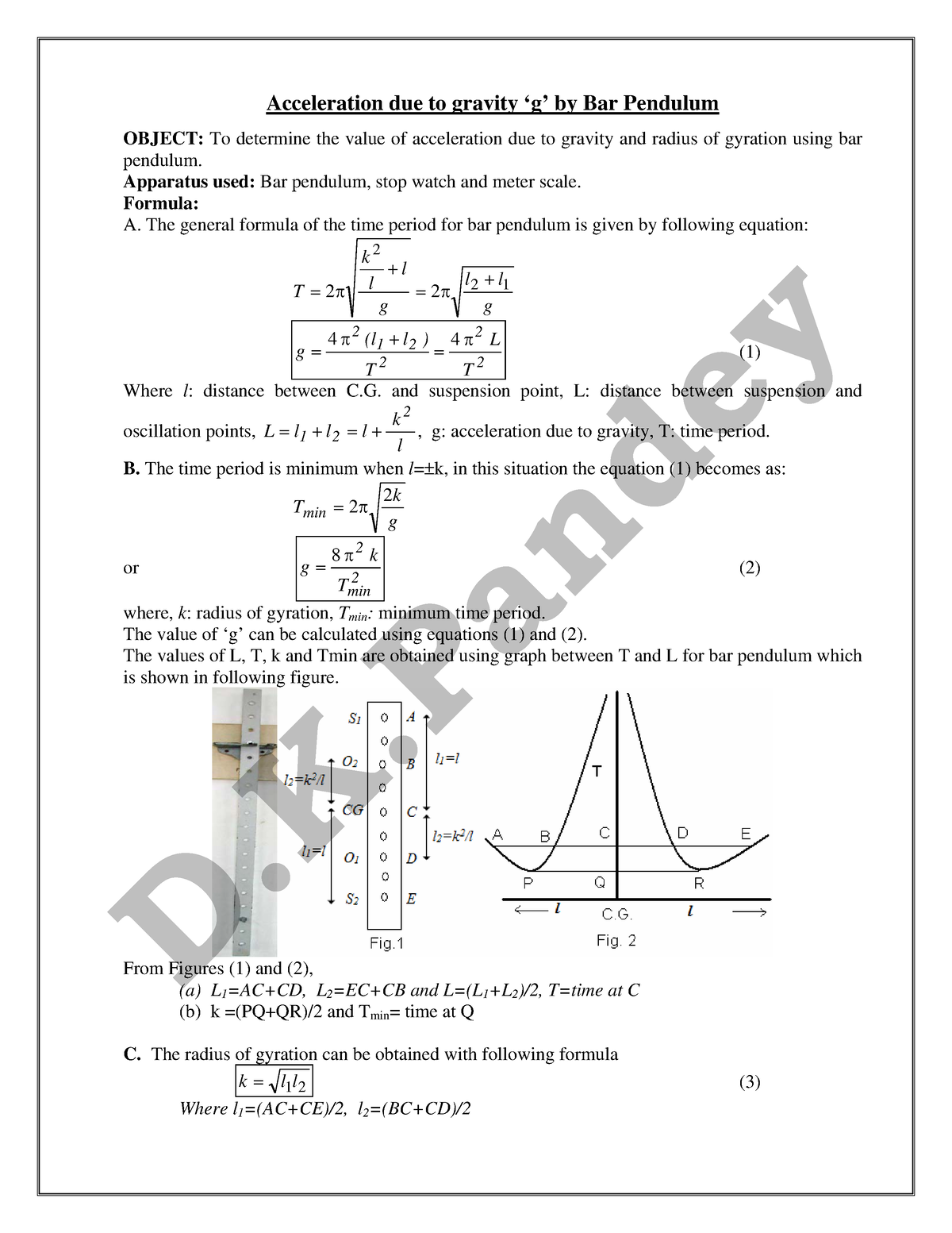 g by bar pendulum experiment