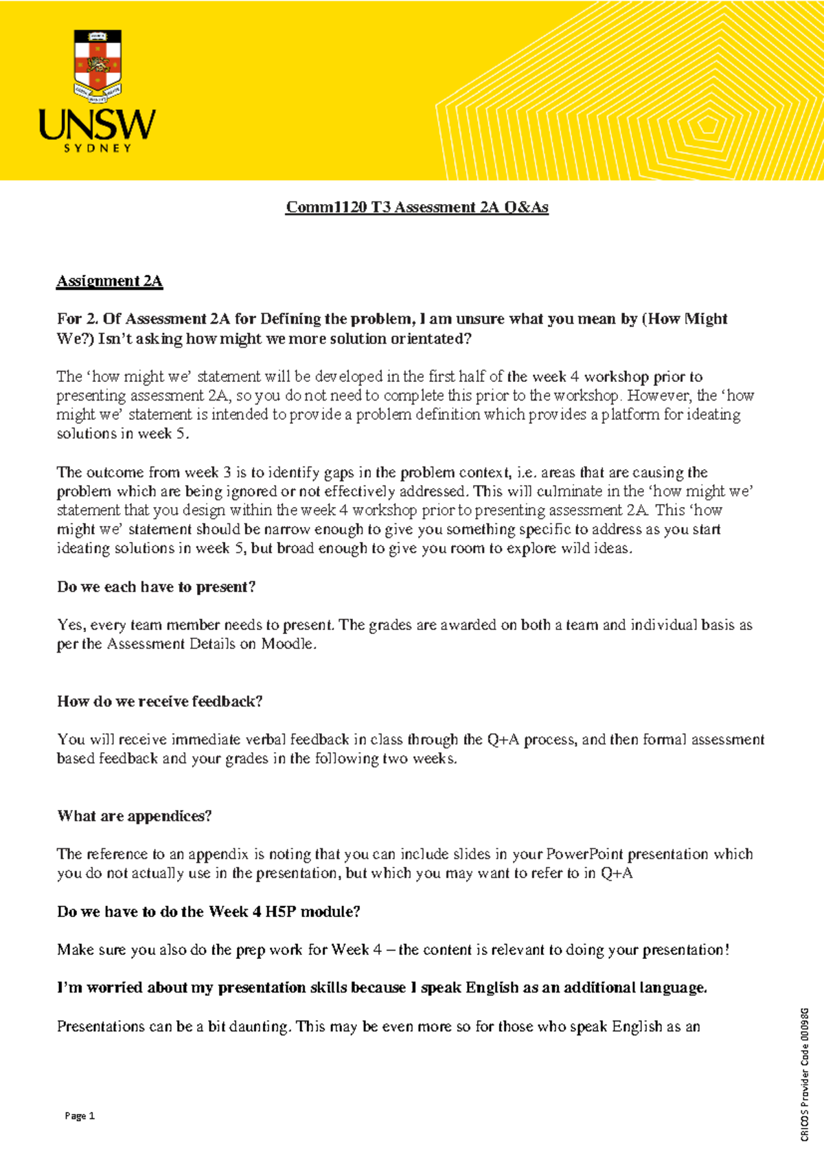 COMM1120 Assessment 2A FAQs - Page 1 Assignment 2A For 2. Of Assessment ...