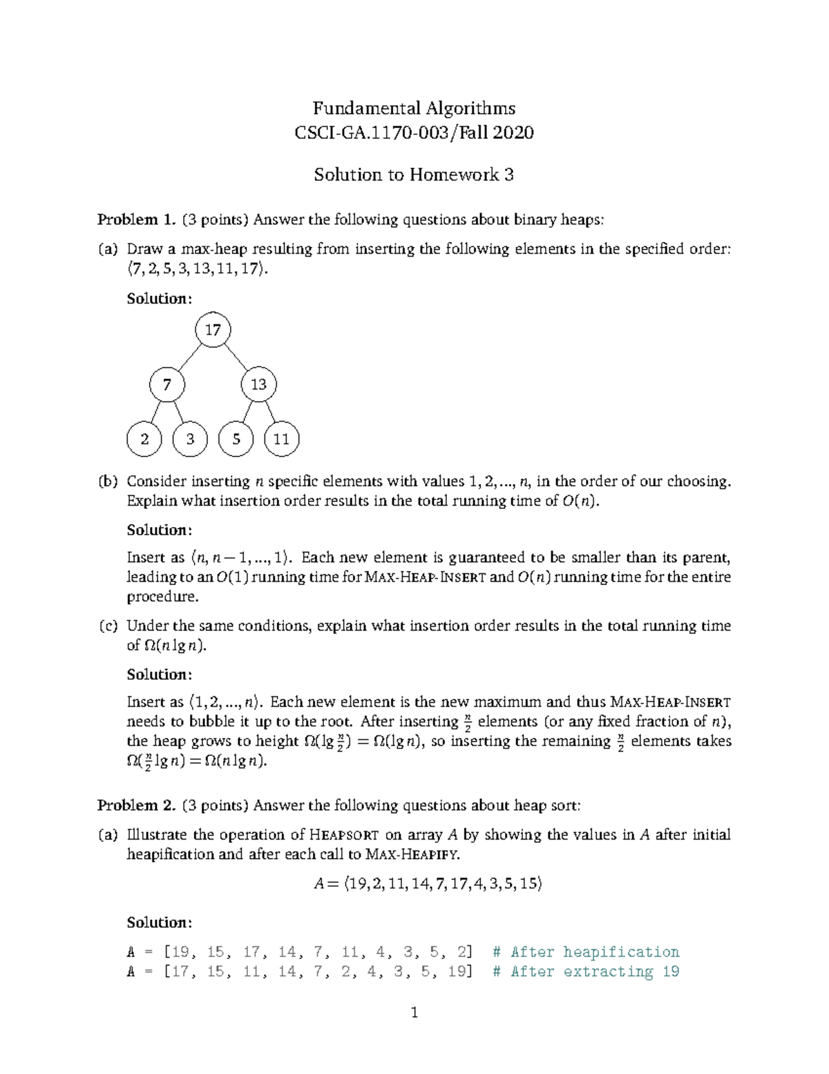 Past Assignment Hw 3 Answers - Fundamental Algorithms CSCI-GA-003/Fall ...