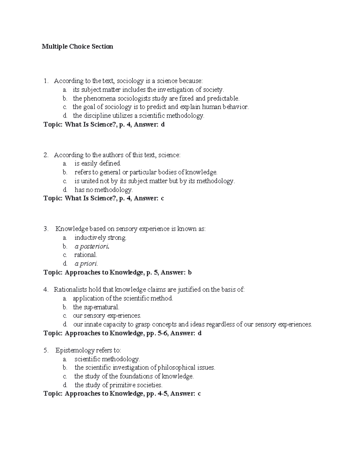 Research Method Chapter 1 Testbank Ch01 - Multiple Choice Section ...