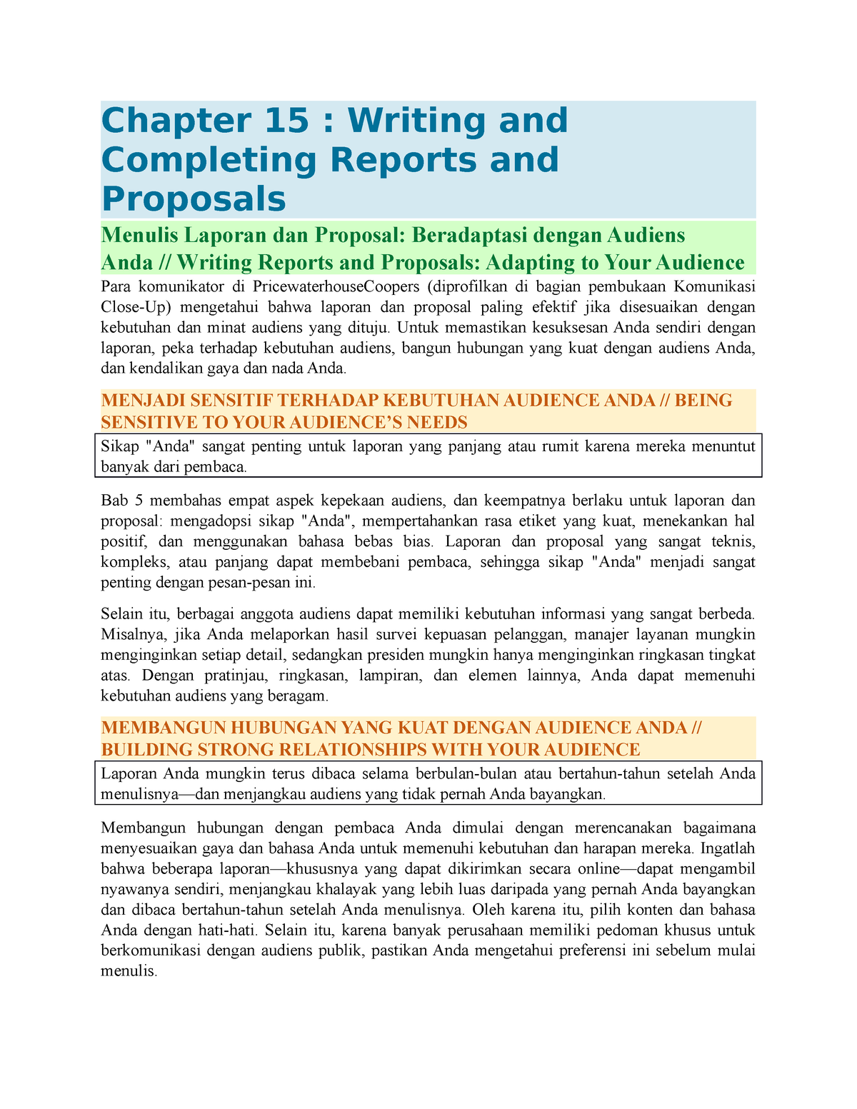 BAB 15 - Lecture Notes - Chapter 15 : Writing And Completing Reports ...