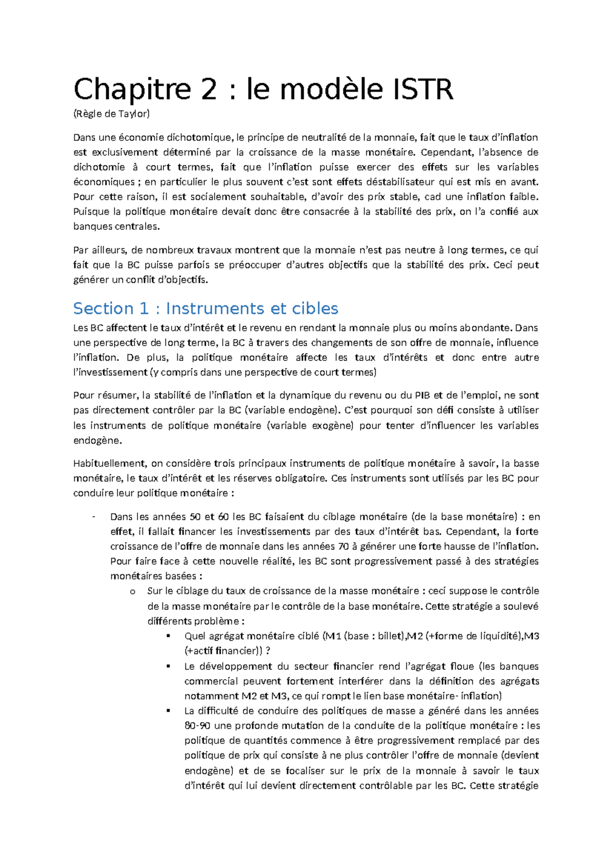 Chapitre 2 - modèle ISTR - Chapitre 2 : le modèle ISTR (Règle de Taylor ...