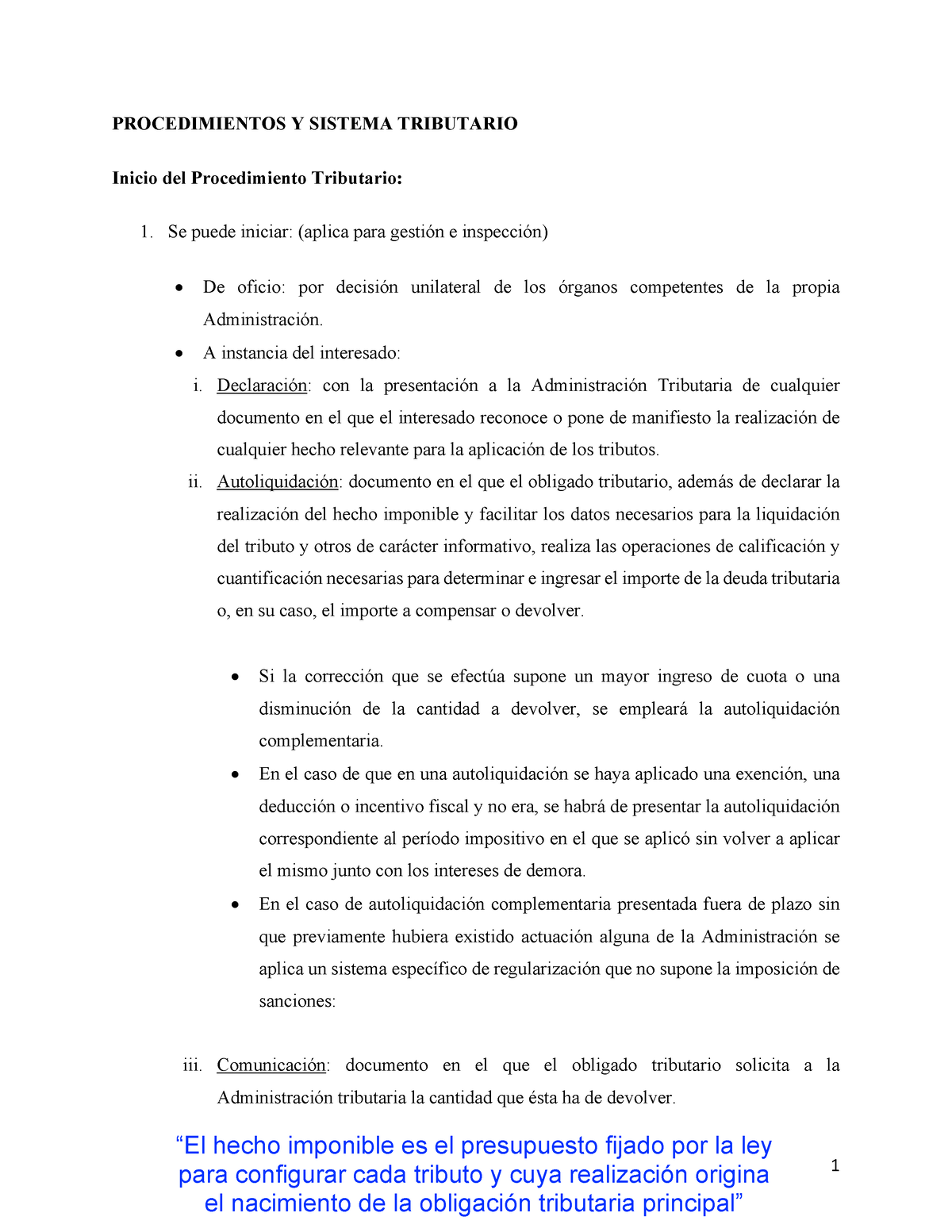 Repaso Tributario Ub - ..... - PROCEDIMIENTOS Y SISTEMA TRIBUTARIO ...