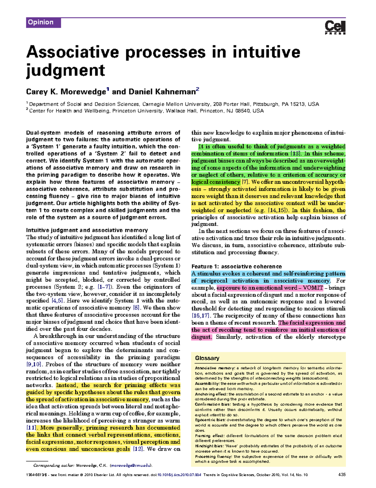 Processo associativo nel giudizio intuitivo Morewood e KN - Associative ...
