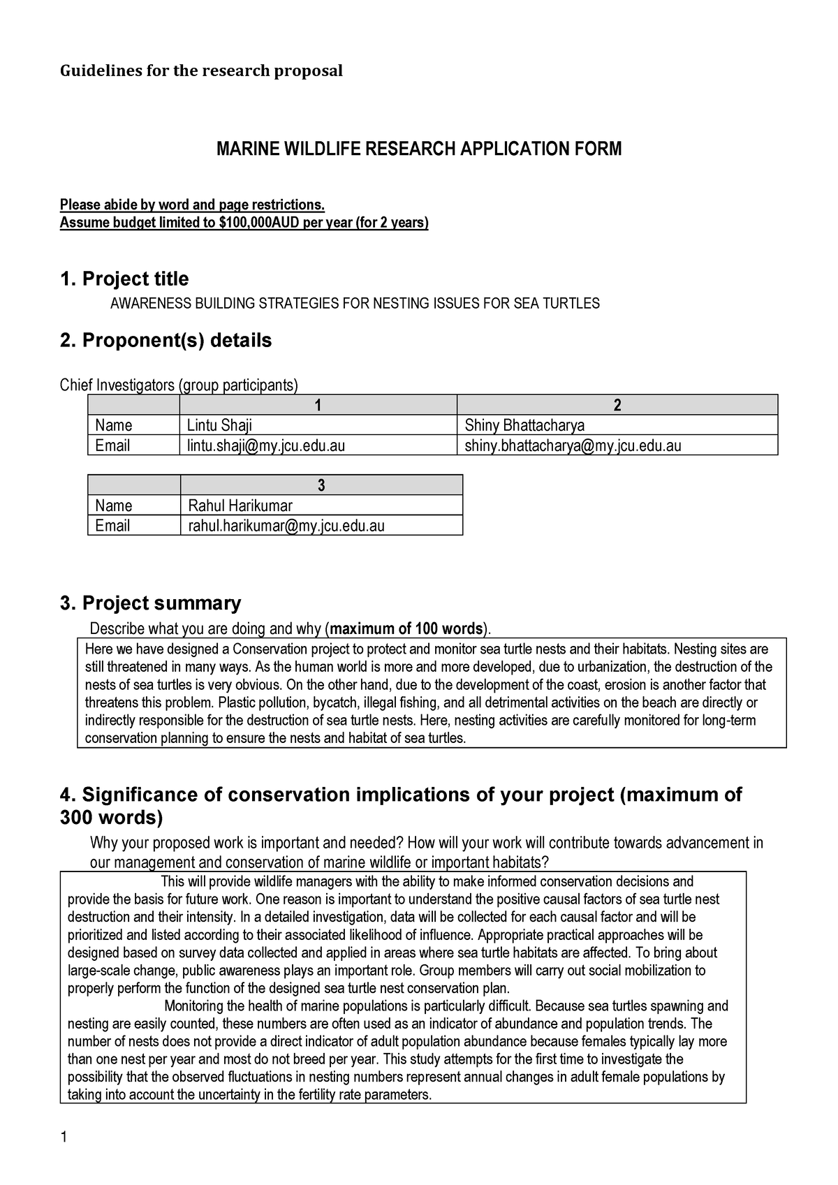 Research proposal - lecture assignments of Conserving Marine Wildlife