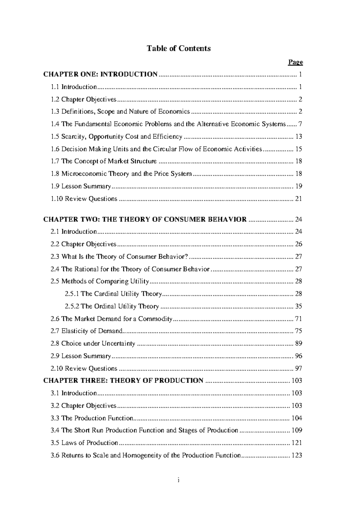 Microeconomics I - Module-1-1 - Table of Contents CHAPTER ONE ...