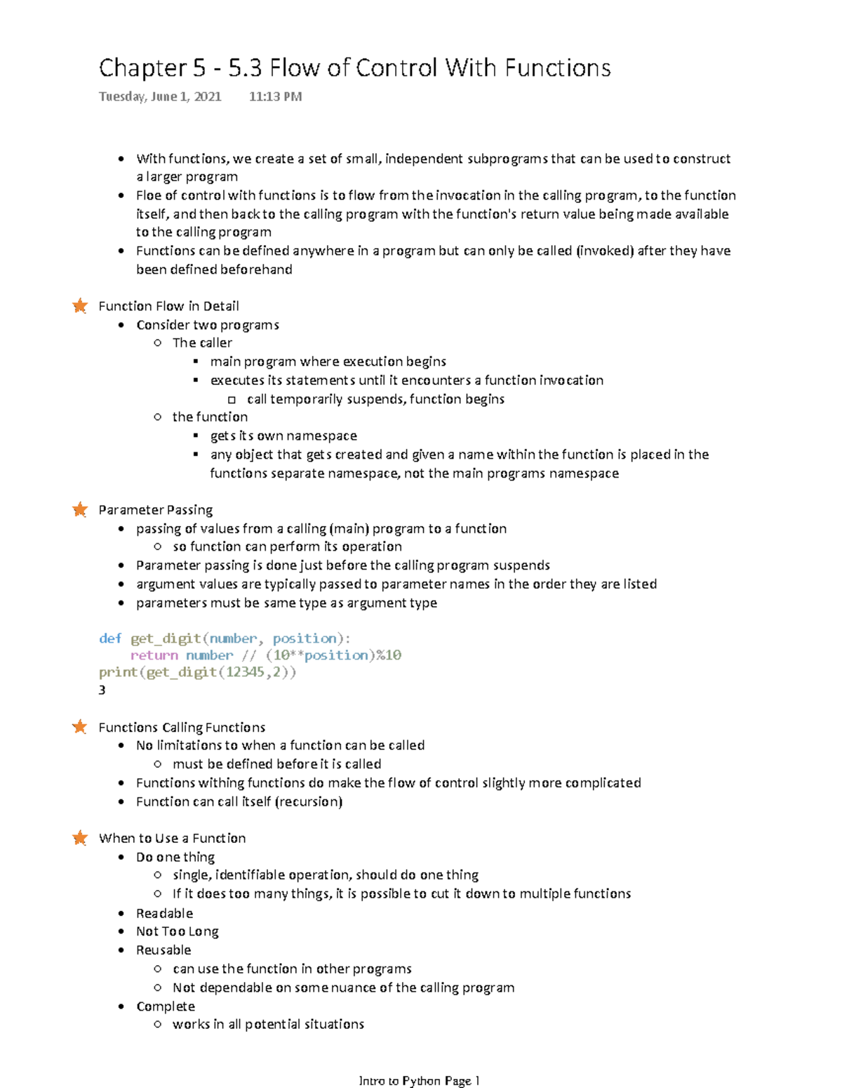 Chapter 5 - 5.3 Flow of Control With Functions - With functions, we ...