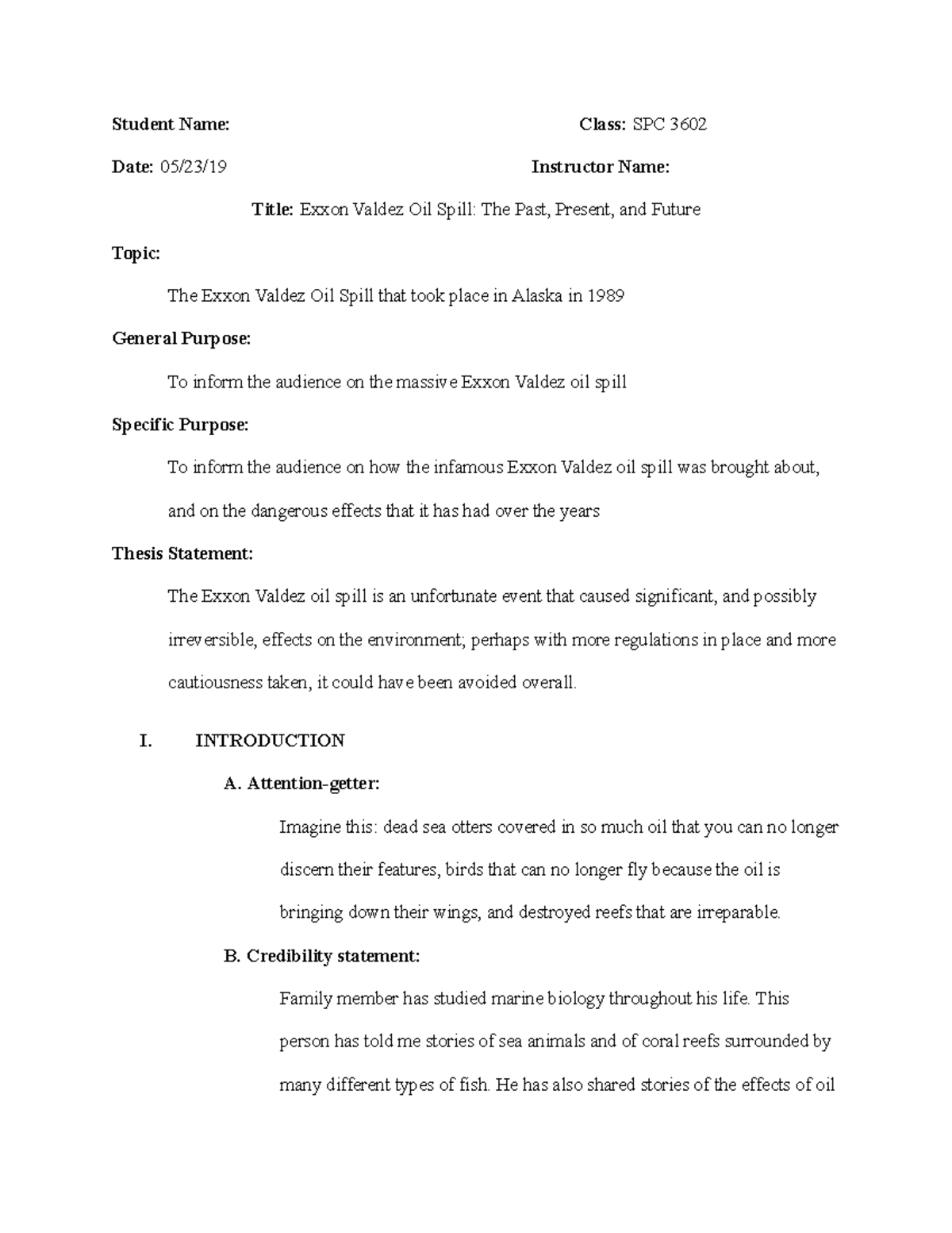 Crisis Speech Outline Outline - Student Name: Class: SPC 3602 Date: 05 ...