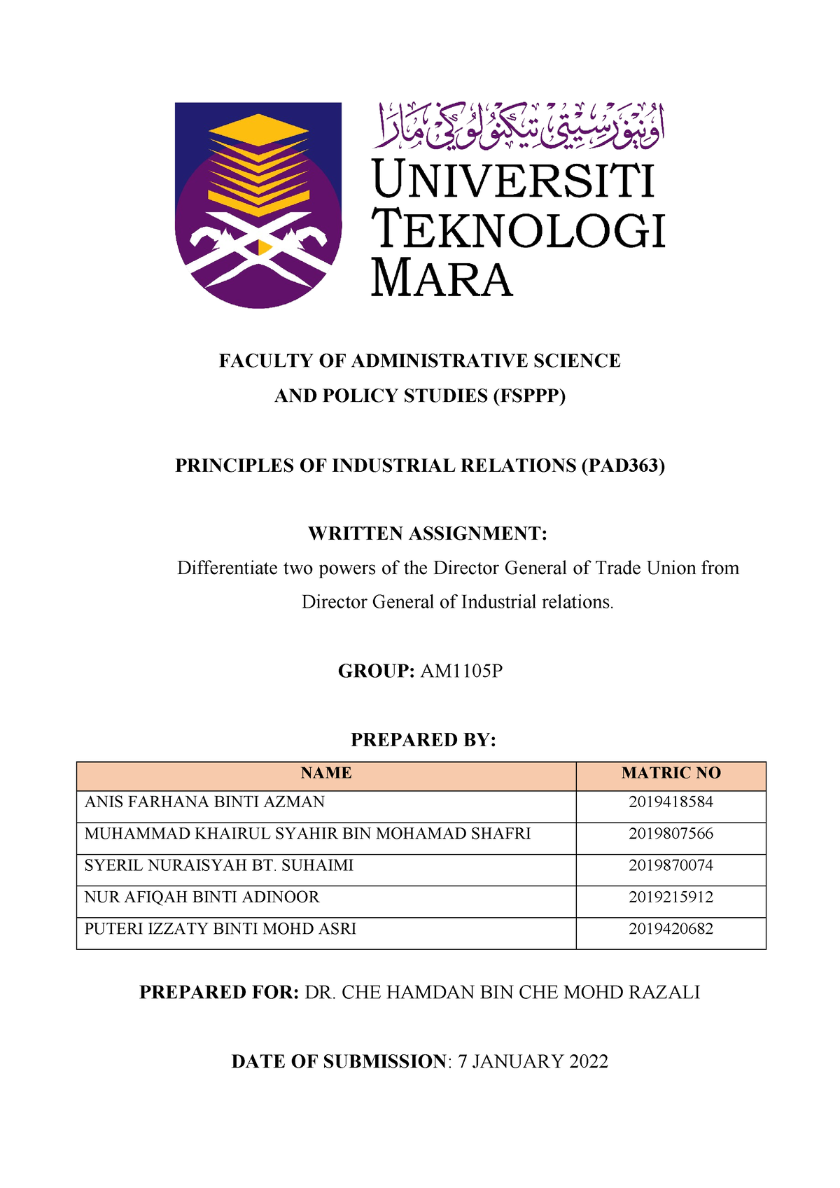 PAD363 Assignment - FACULTY OF ADMINISTRATIVE SCIENCE AND POLICY ...