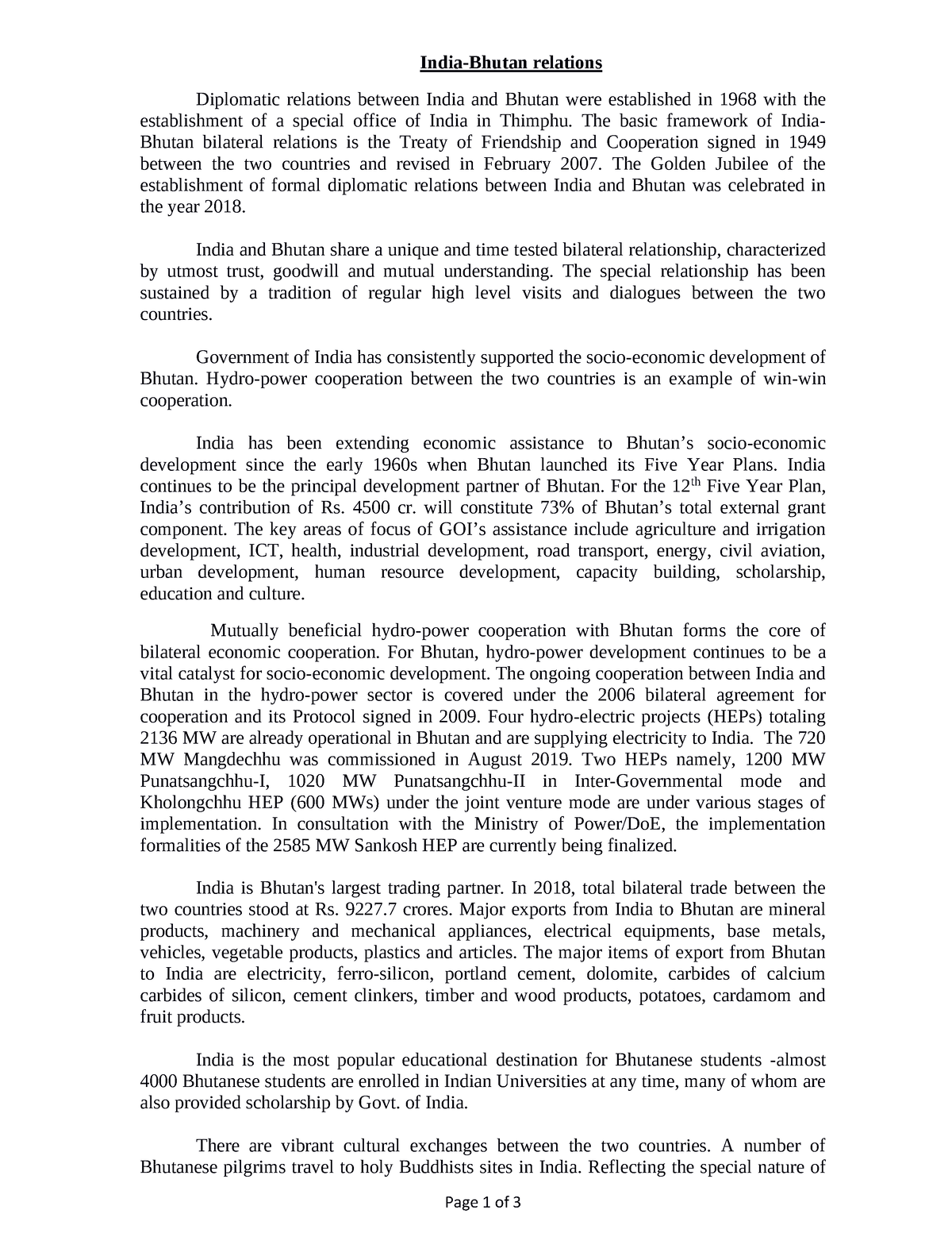 Brief Bilateral Brief bhutan Feb 2020 - Page 1 of 3 India-Bhutan ...