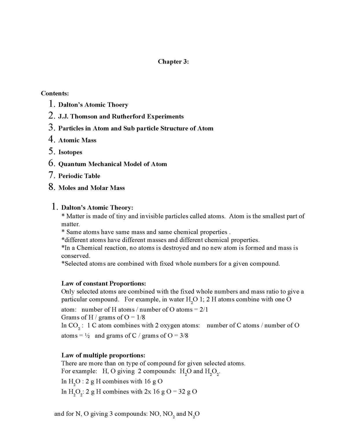 Chapter 3 Chem Descriptive Notes For Basic Chemistry Chapter 3 Contents 1 Daltons Atomic 4817