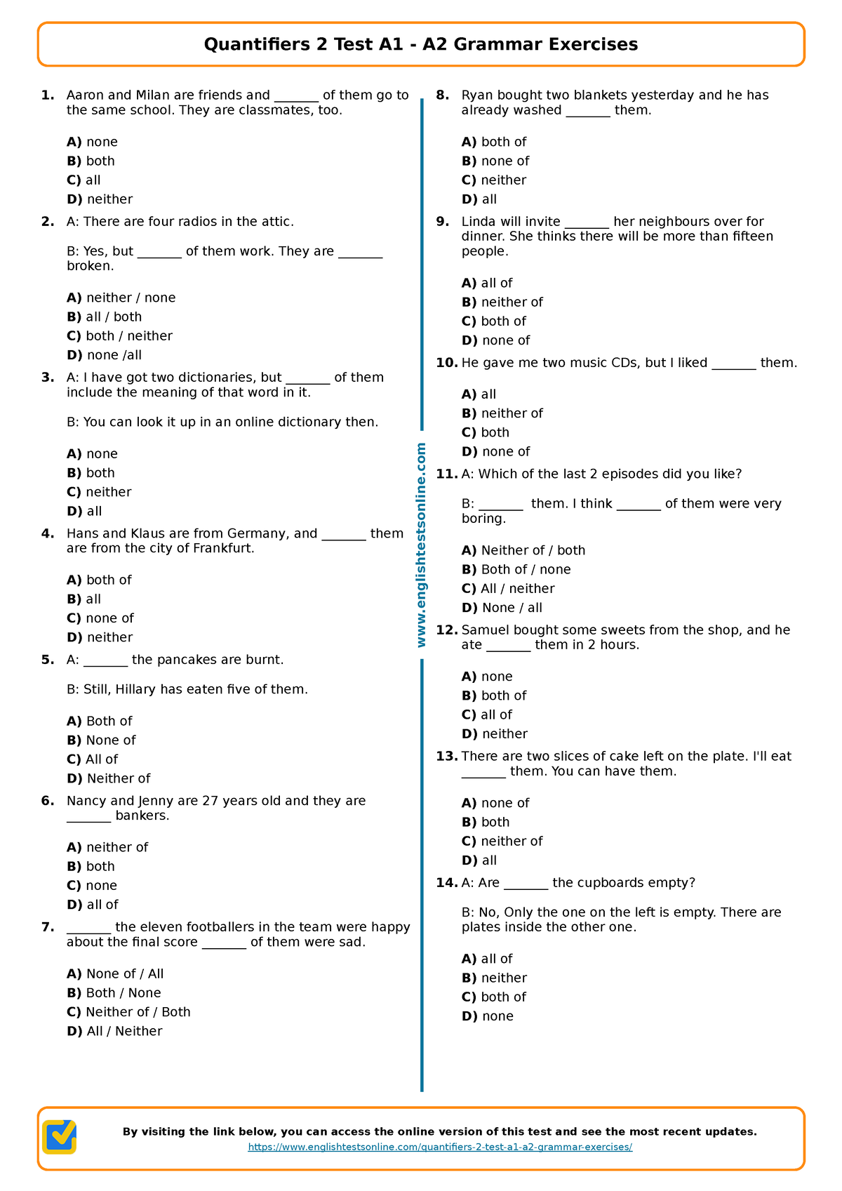 463 quantifiers-2-test-a1-a2-grammar-exercises englishtestsonline ...