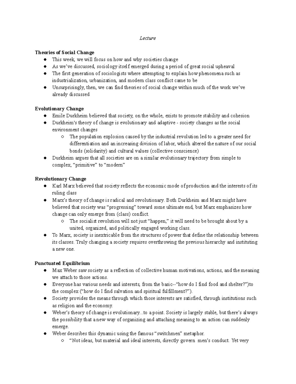 Week 13 Lecture and Discussion Social Change - Lecture Theories of ...
