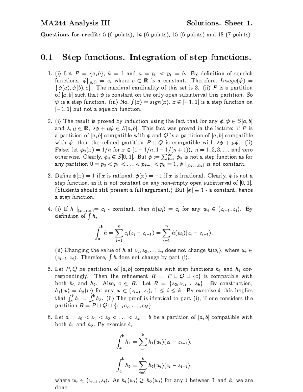 MA244 2014-2015 Assignment 1 - Solutions - MA244 Analysis III Solutions ...