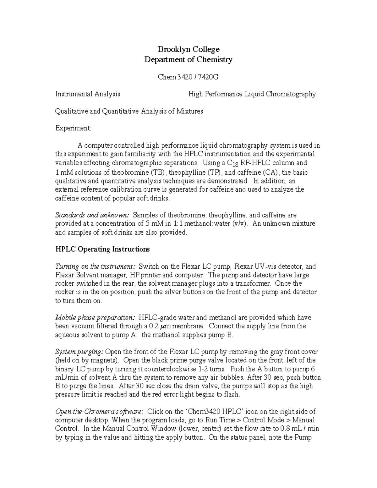 Lab10HPLC High Performance Liquid Chromatography Qualitative and