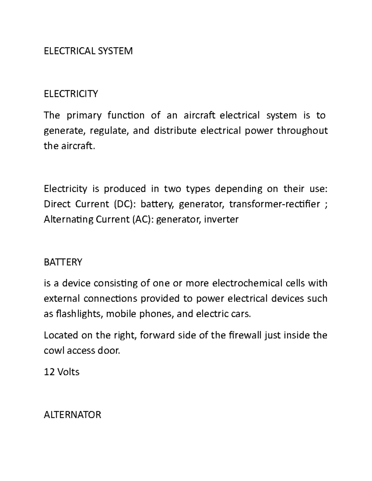 Basic Aircraft Instruments - Electrical System - ELECTRICAL SYSTEM ...