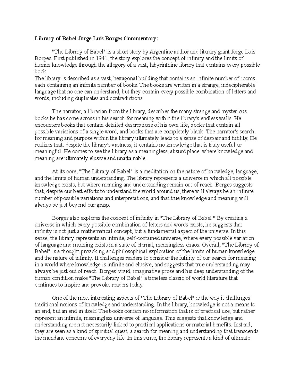 Library of Babel Luis Commentary Library of Babel