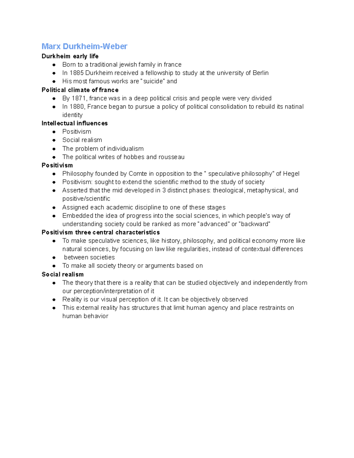 Marx Durkheim-Weber - Marx Durkheim Notes - Marx Durkheim-Weber ...