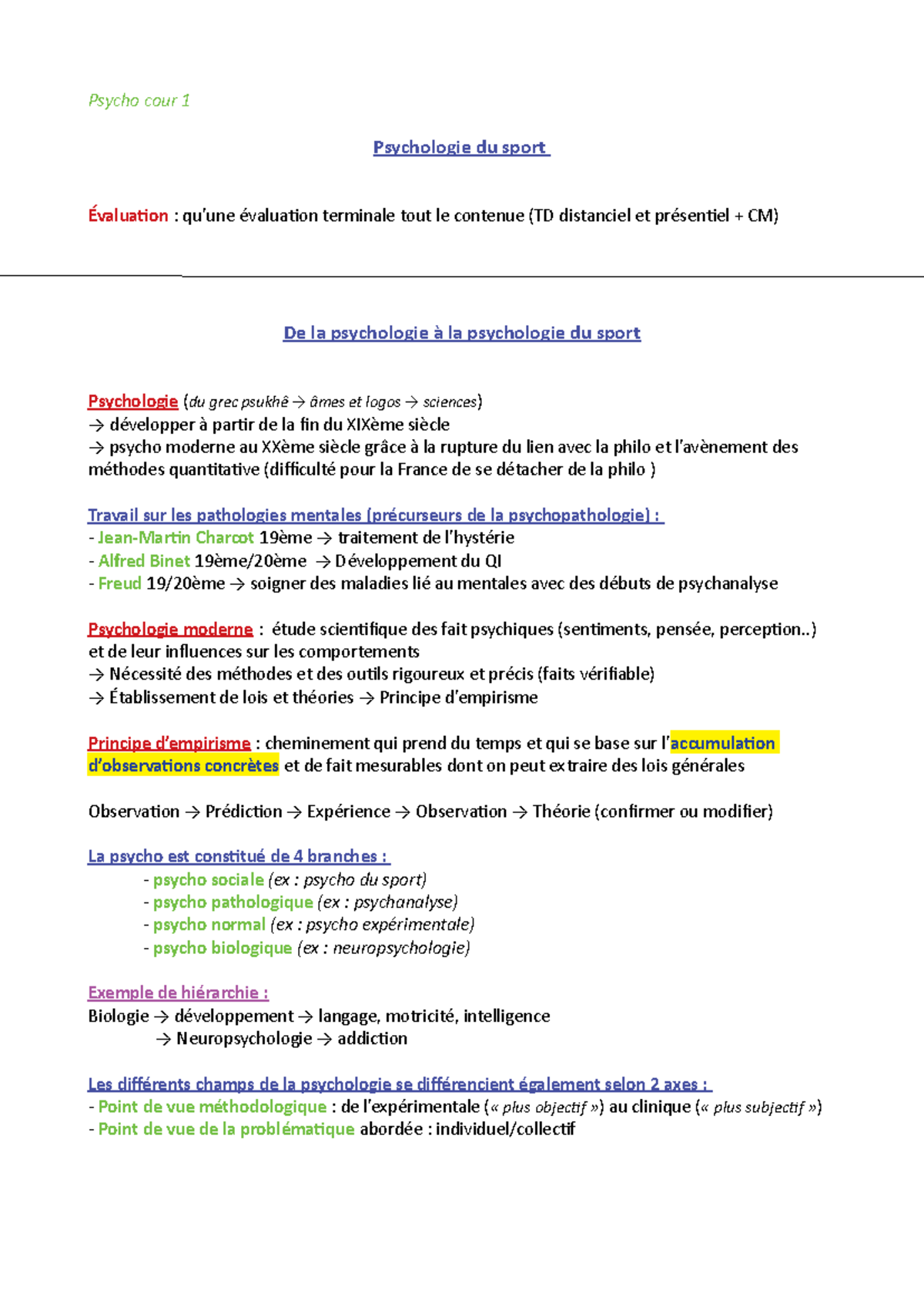 Cours de psychologie S2 - Psycho cour 1 Psychologie du sport Évaluatoo ...