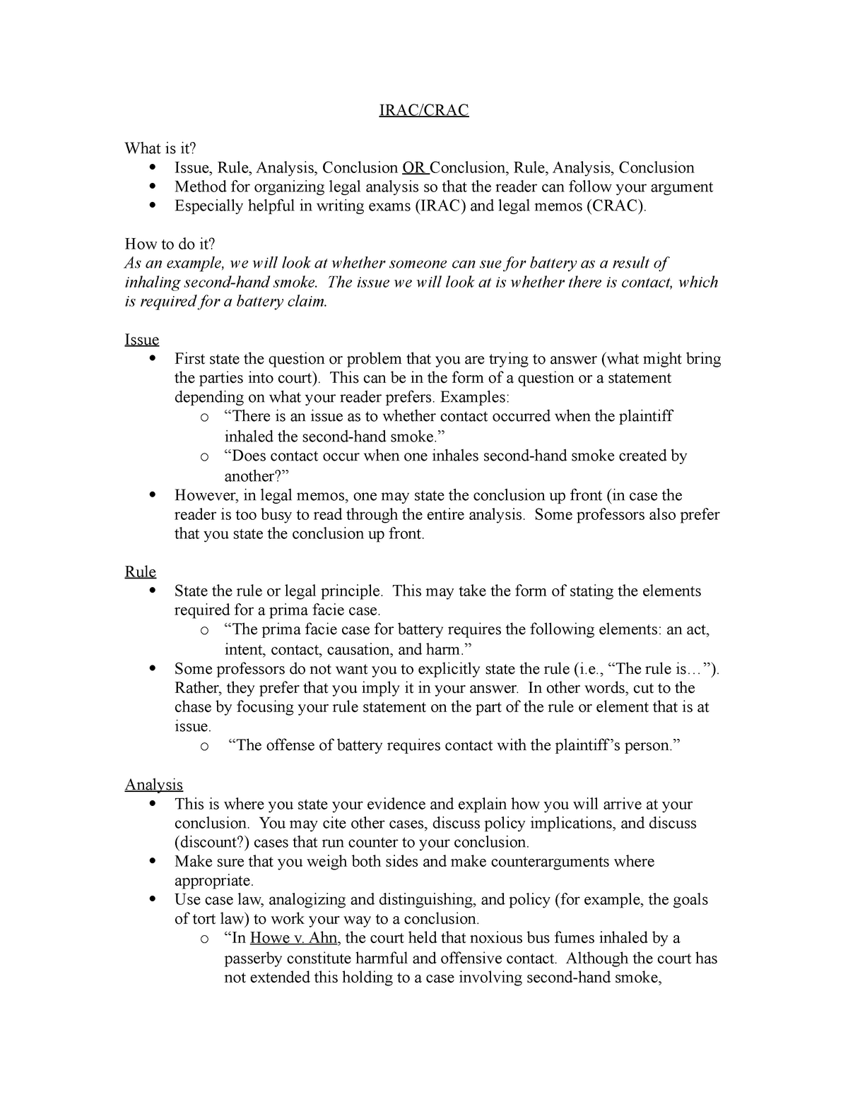 Practical, Irac Handout What is it? Issue, Rule, Analysis, Conclusion