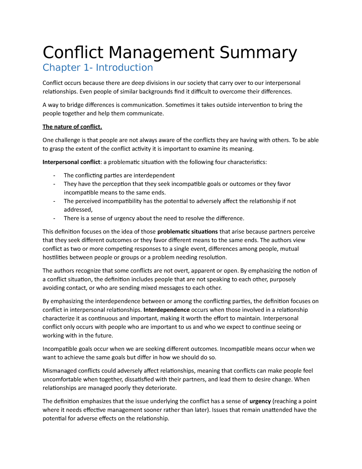 conflict management assignment pdf