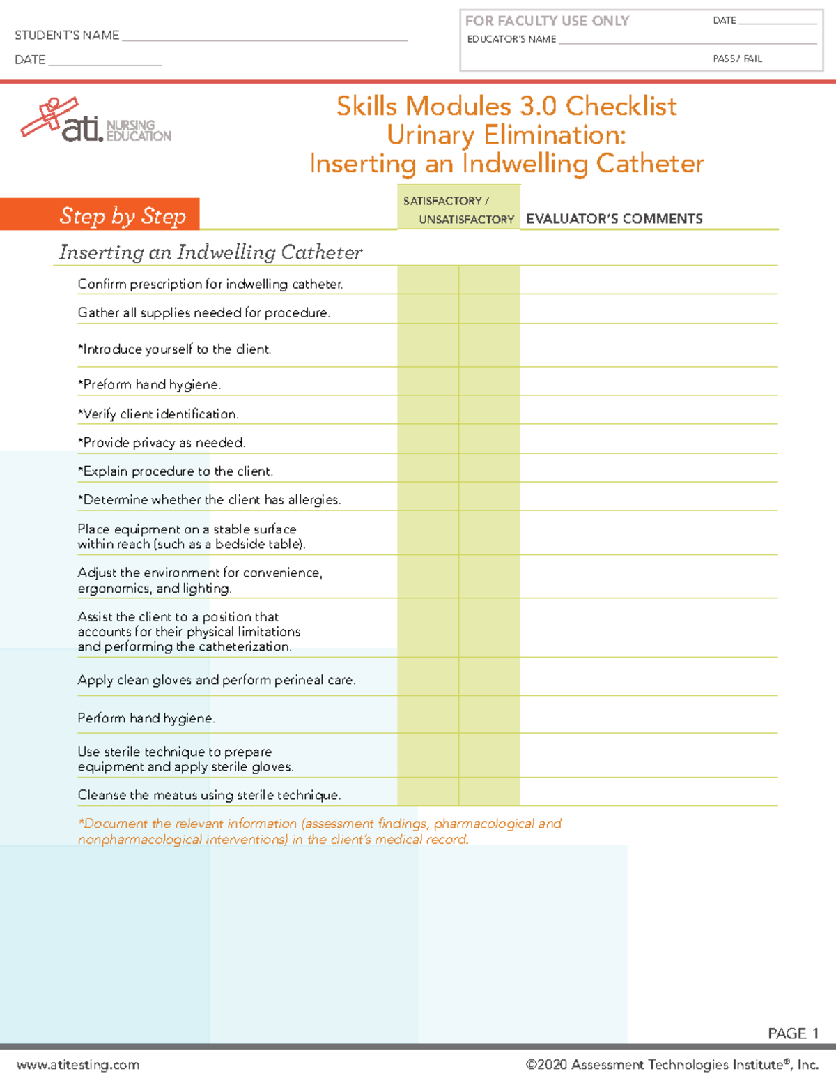 Skills Checklist Urinary Indwelling - ####### EDUCATOR ...