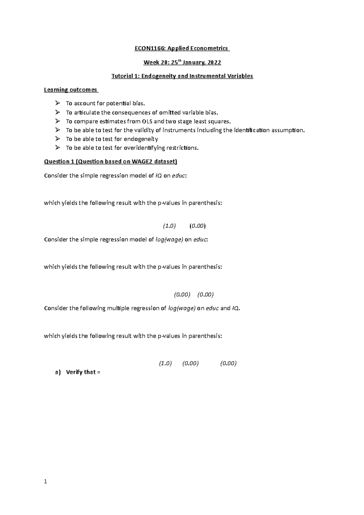 Tutorial 1-Tutorial exercise on Endogeneity and Instrumental Variables ...