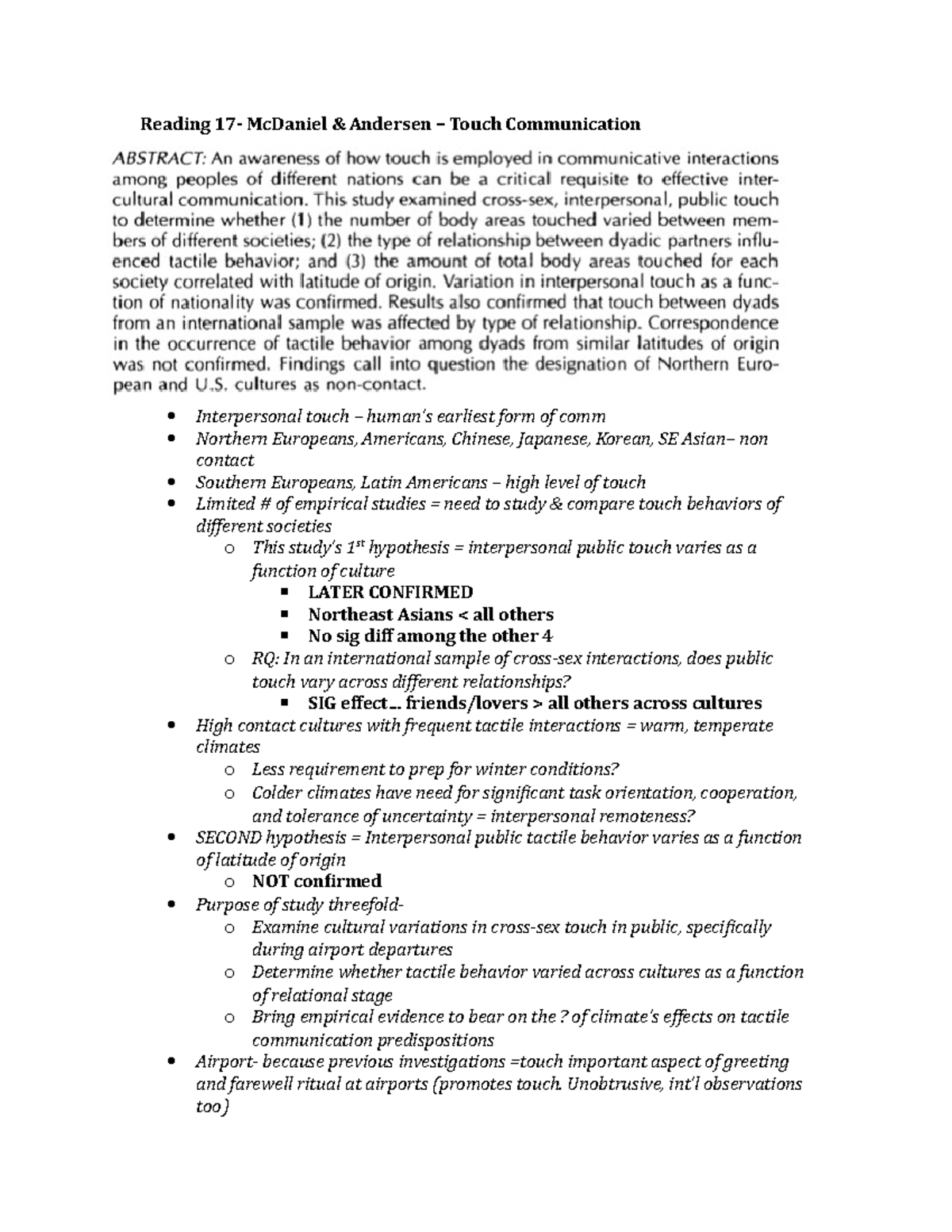 Intercultural Communication Notes Exam 2 - Reading 17- McDaniel ...