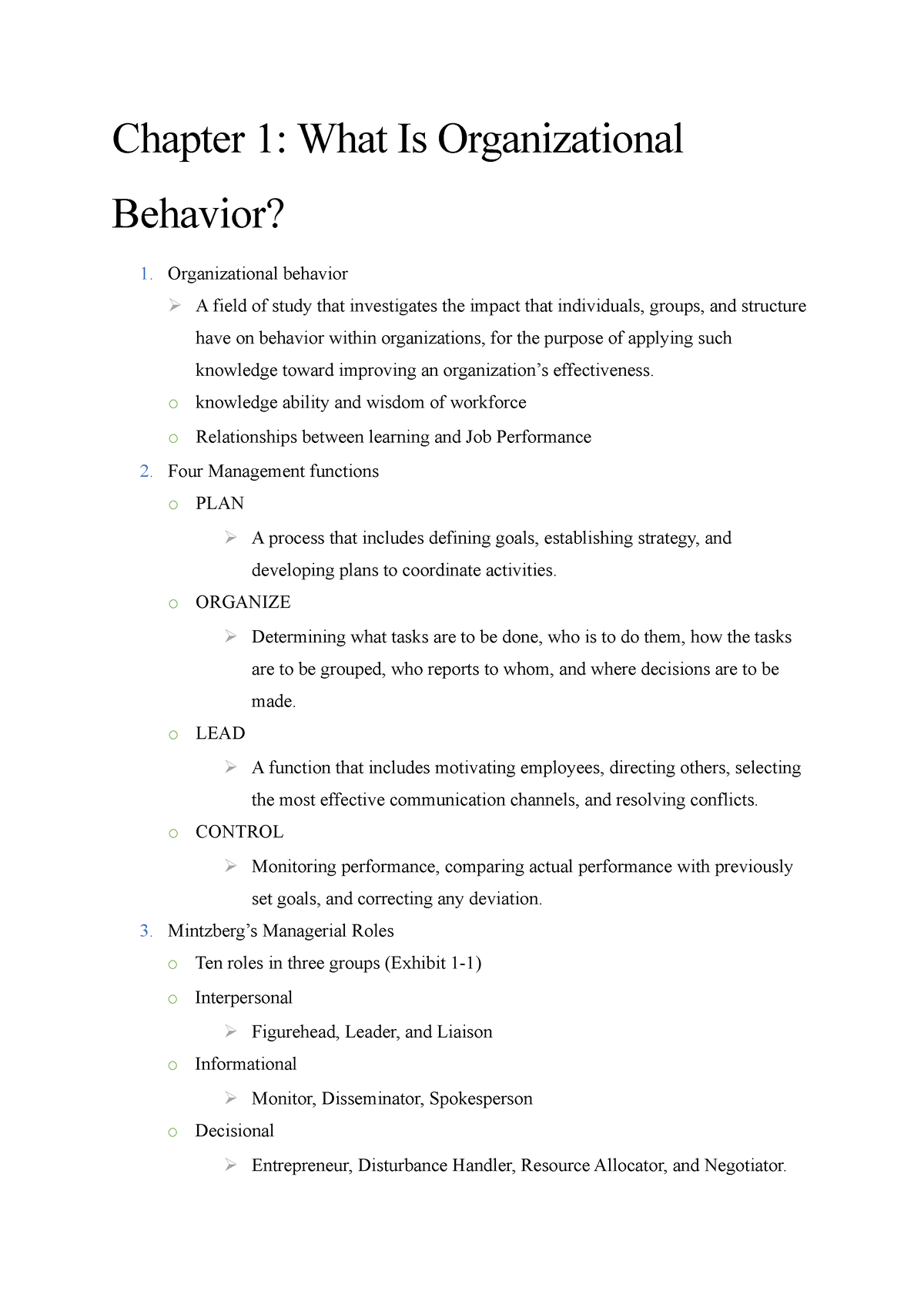 OB(CH1+2) - Notes Of Organizational Behavior Chapter 1+2 - Chapter 1 ...