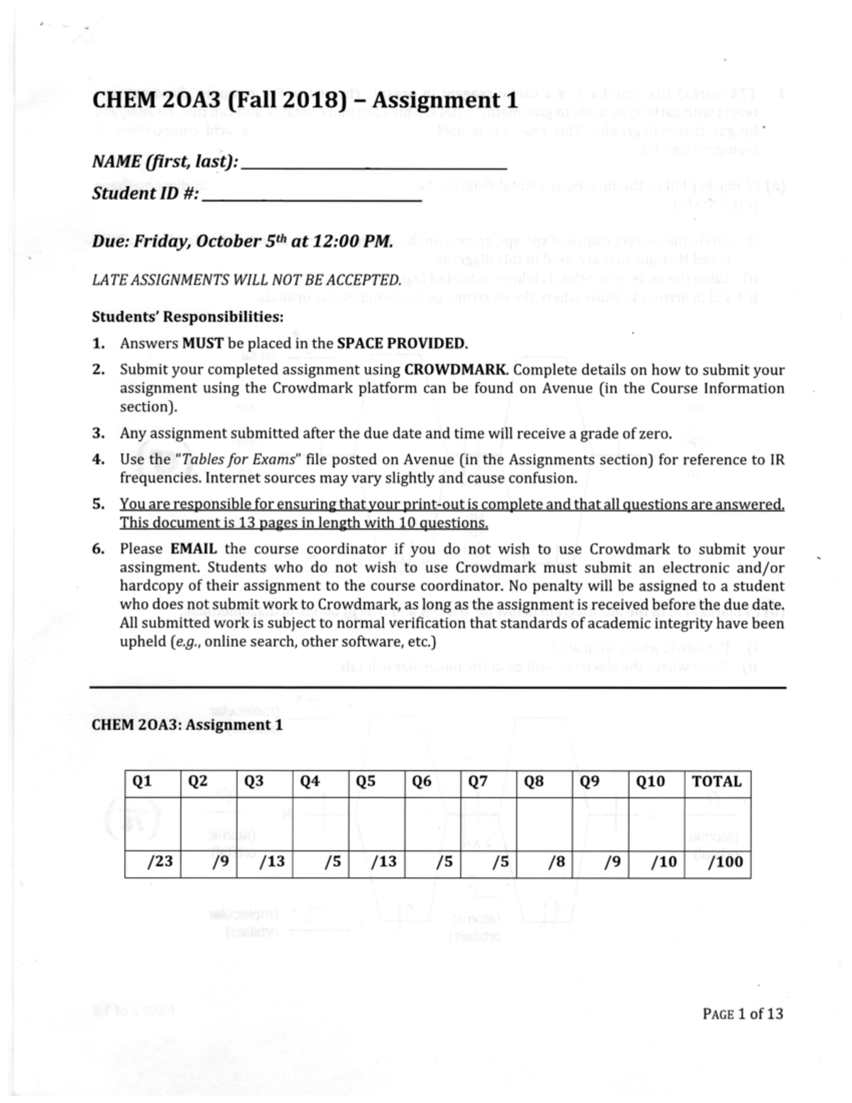Assignment 1 - LATE ASSIGNMENTS WILL NOT BE ACCEPTED. Responsibilities ...