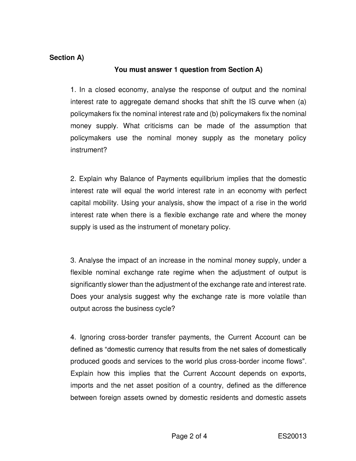 Sample Exam Essay Plans 2017-18 - Page 2 Of 4 ES Section A) You Must ...