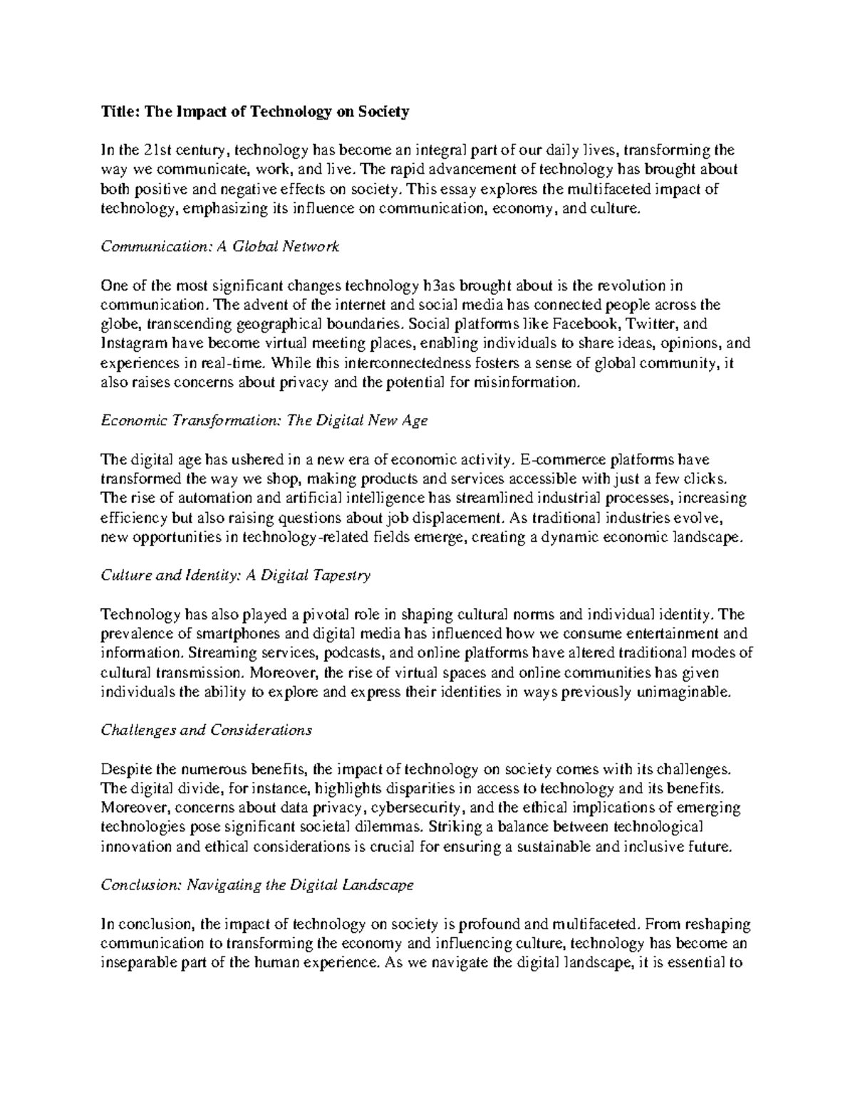 Title 2 - sdsdfsd - Title: The Impact of Technology on Society In the ...