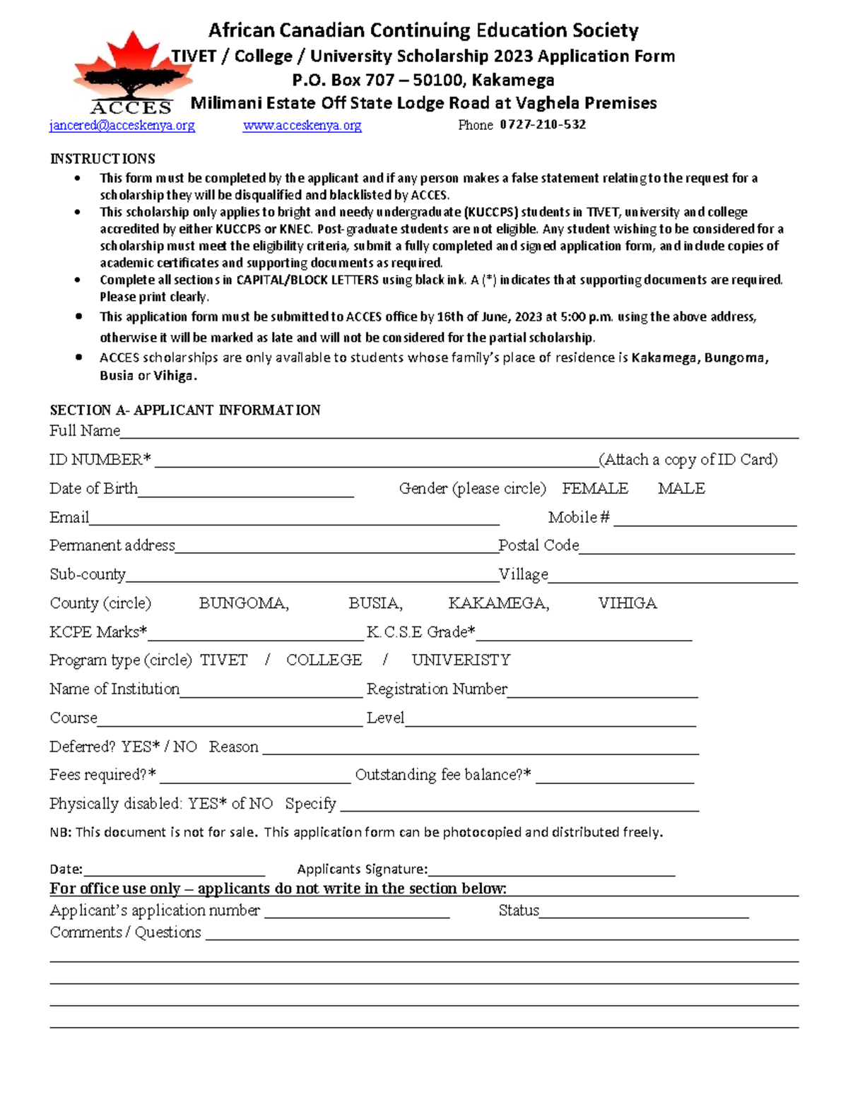 2023 Scholarship Appliucation 1 - African Canadian Continuing Education ...
