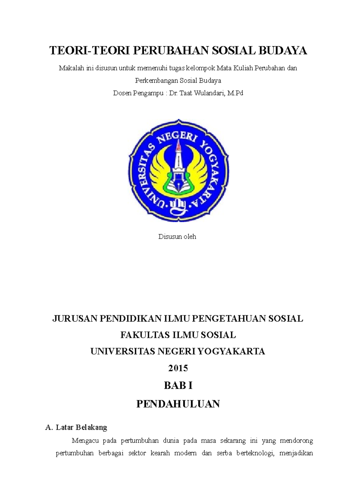 Teori-Teori Perubahan Sosial Budaya - TEORI-TEORI PERUBAHAN SOSIAL ...