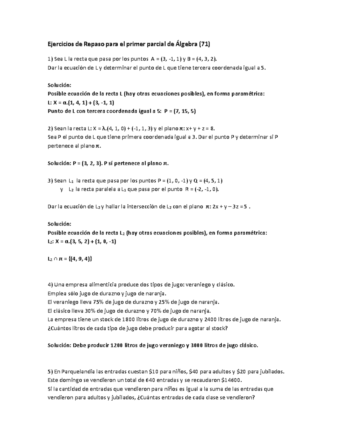Ej Repaso 1er parcial Alg71 - Ejercicios de Repaso para el primer ...