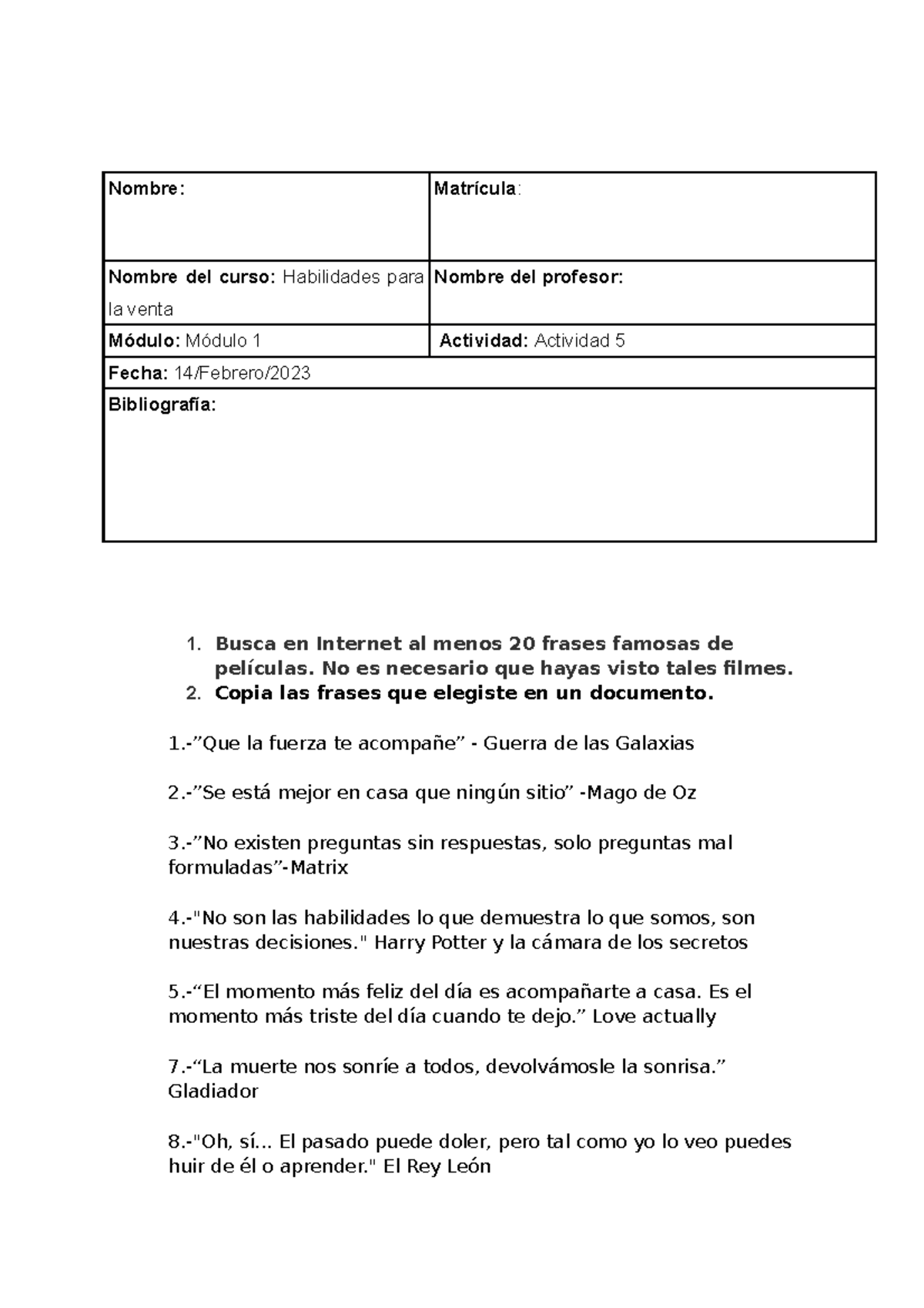 Hablilidades para la venta-Act5 - Nombre: Matrícula: Nombre del curso ...