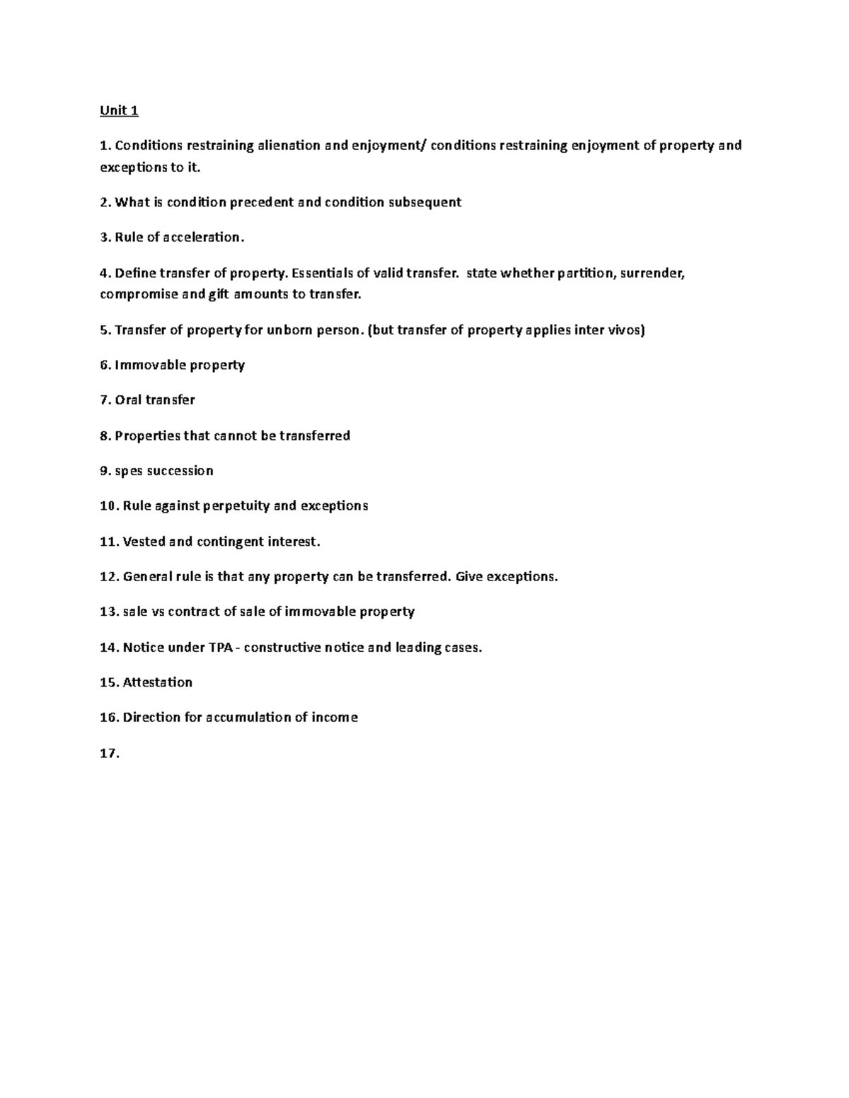 Property law - Unit 1 Conditions restraining alienation and enjoyment ...