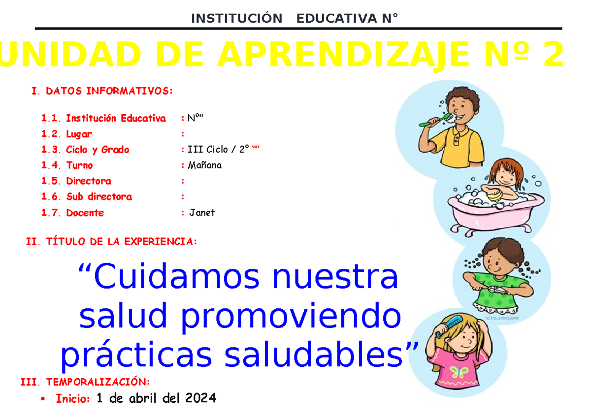 Unidad DE Aprendizaje Nº 2 - Segundo Grado 2024 Maestra Janet - DE ...
