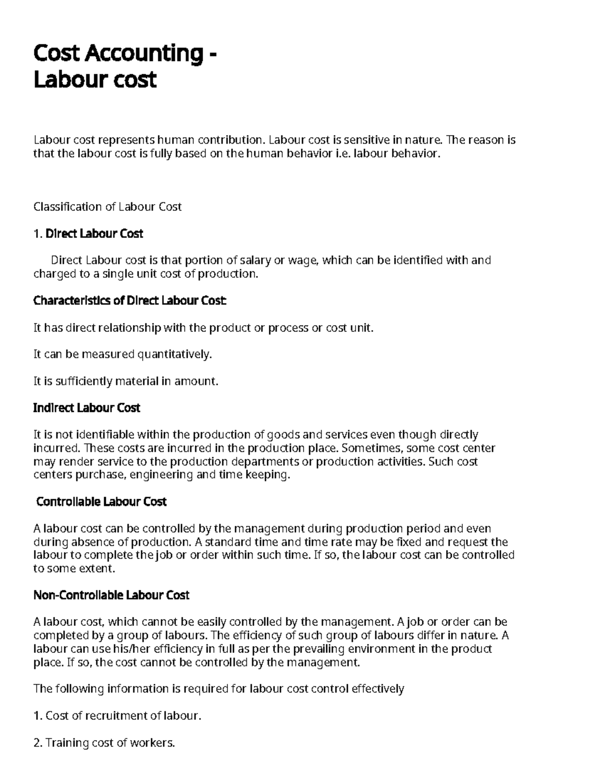 Cost Accounting labour cost Cost Accounting Labour cost Labour