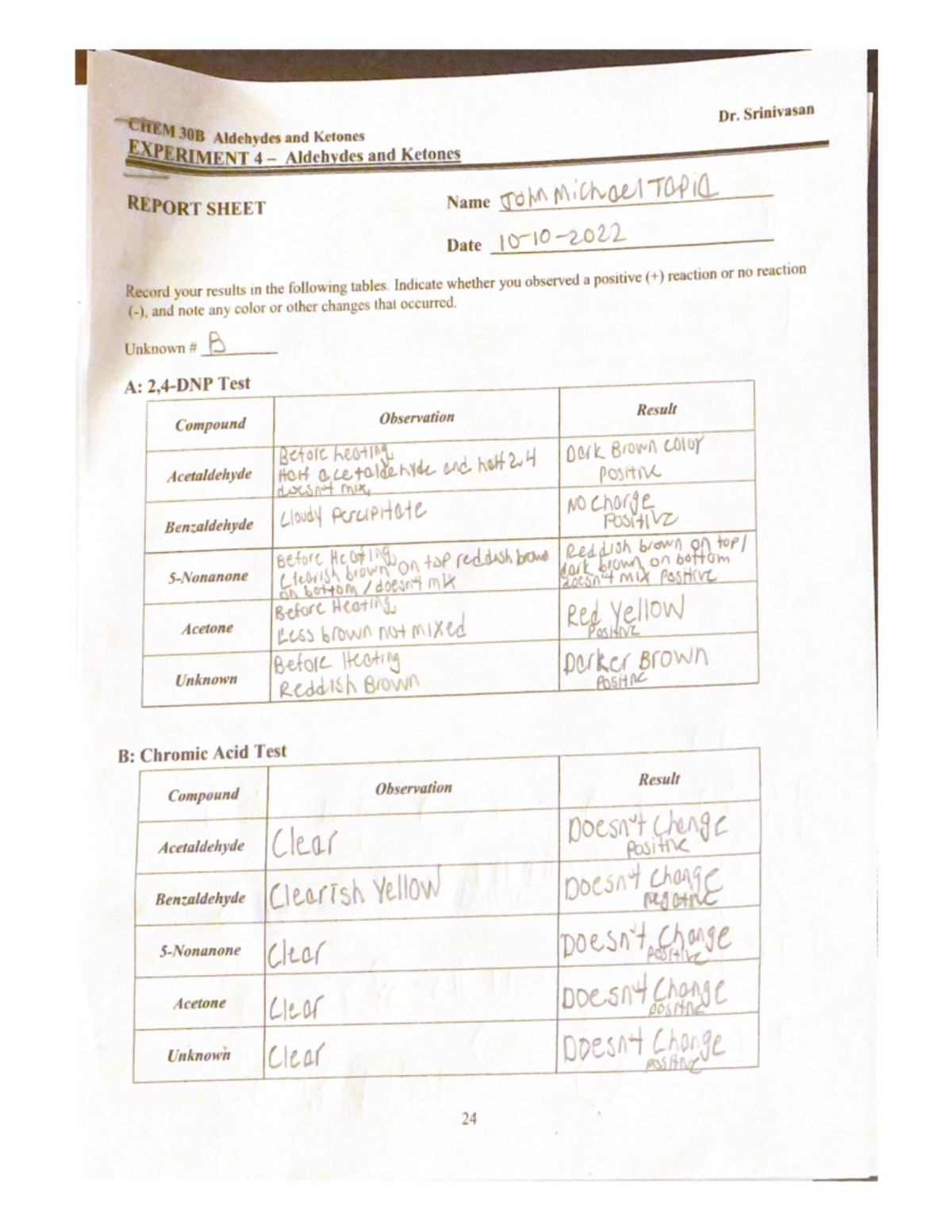 properties of aldehydes and ketones experiment