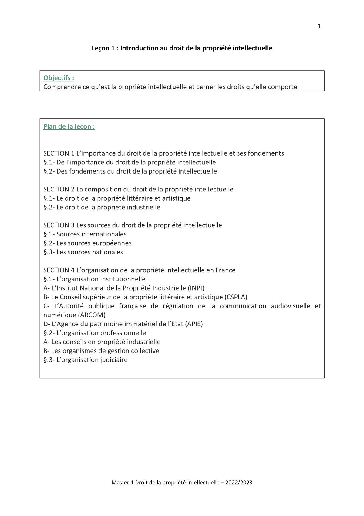 Le Ã§on 1 Introduction Au Droit De La Propri Ã©t Ã© Intellectuelle ...