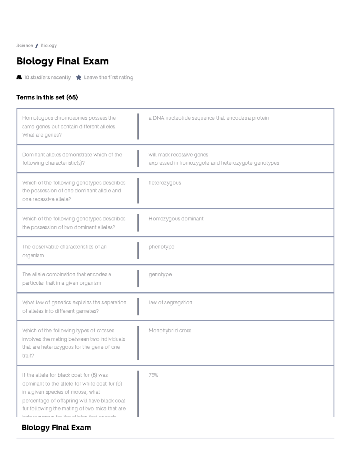 Biology Final Exam Flashcards 234 - Biology Final Exam 10 Studiers ...