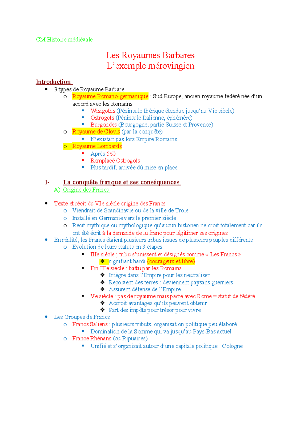 Chapitre 2 - Les Royaumes Barbares - CM Histoire médiévale Les Royaumes ...